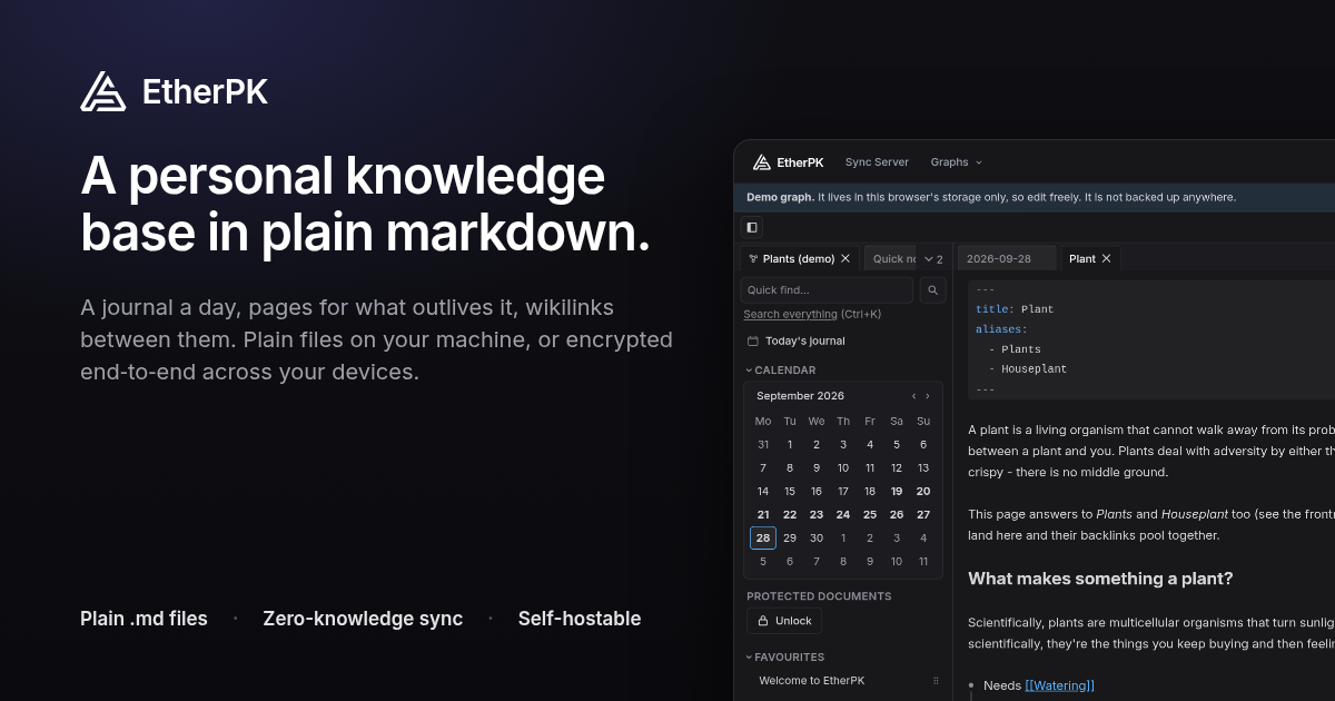 EtherPK: Markdown Notes / Sync and Mobile / E2E Encryption and AI and MCP